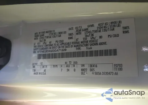 2013 Ford E-250 Commercial from USA, damaged, VIN 1FTNE2EW2DDA71229